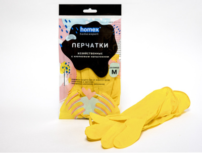 Homex Перчатки хозяйственные с хлопковым напылением Очень Нежные размер M_2