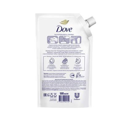 Dove Шампунь Hair Therapy интенсивное восстановление для поврежденных волос дой-пак, 500 мл_1