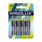 Батарейка Ergolux  Alkaline блист.4шт.  LR6   BL-4 пальчик, 1,5В, Цена за 1 шт.(40)