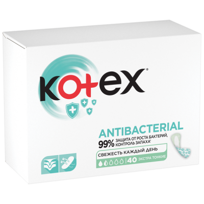 Kotex Antibacterial Ежедневные прокладки с антибактериальным слоем Экстра тонкие, 40 шт