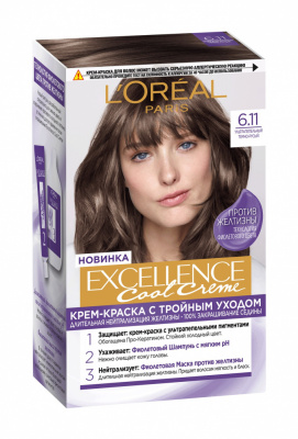L'Oreal Paris Excellence Стойкая крем-краска для волос Cool Creme тон 6,11 Темно-русый