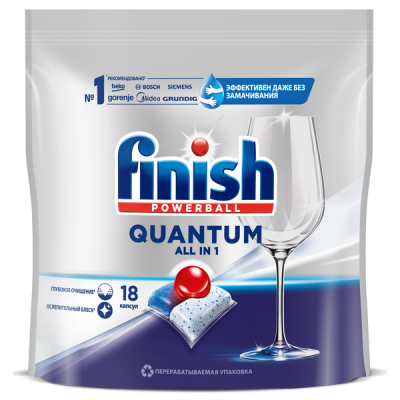 Finish Quantum All in 1 Капсулы для посудомоечных машин, 18 шт