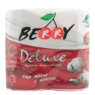 Berry Deluxe Туалетная бумага 3-слойная, 4 шт
