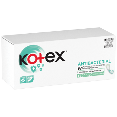 Kotex Antibacterial Ежедневные прокладки с антибактериальным слоем Экстра тонкие, 20 шт