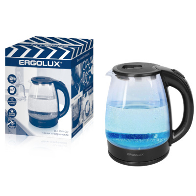 Ergolux Электрический чайник ELX-KG06-C02 черный 1600 Вт, 1,8 л