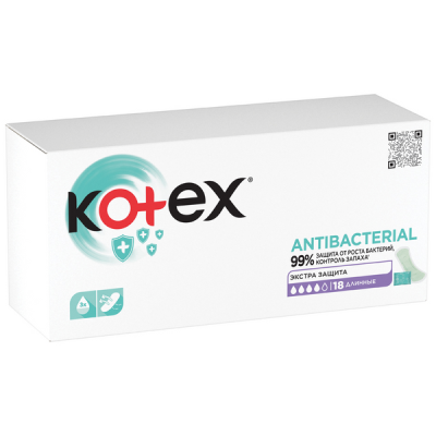Kotex Antibacterial Ежедневные прокладки с антибактериальным слоем внутри Длинные, 18 шт