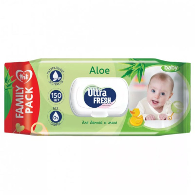 Ultra Fresh Влажные салфетки Baby для детей и мам Алоэ, 150 шт