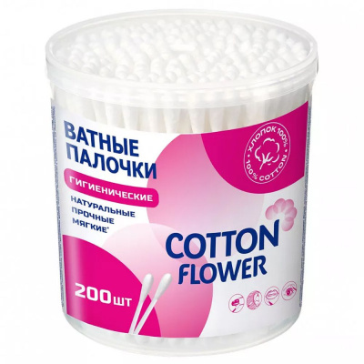 Cotton Flower Ватные палочки в банке, 200 шт