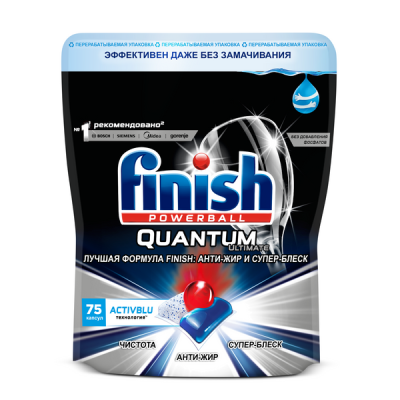 Finish Quantum Ultimate Средство для мытья посуды в посудомоечных машинах в капсулах бесфосфатные дойпак, 75 капсул