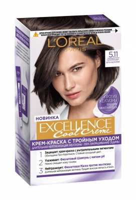L'Oreal Paris Excellence Стойкая крем-краска для волос Cool Creme тон 5,11 Светло-каштановый